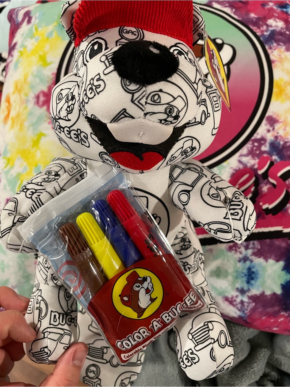 Color-A-Buc-ee's Plush Coloring Beaver - Black & White with Red Hat